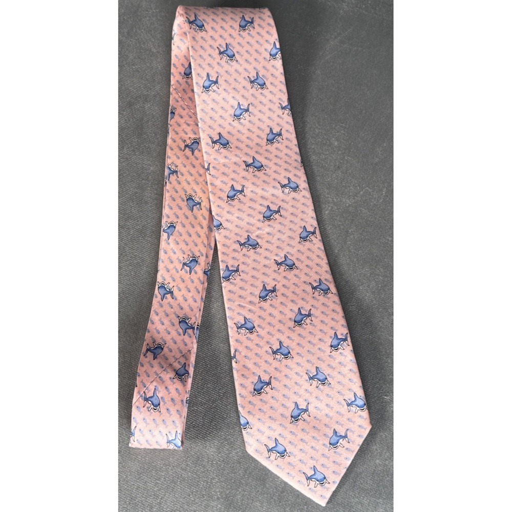 Canterbury Men's Silk Tie Pink Shark Fish Nautical Novelty 3"‎ Width 51" Short